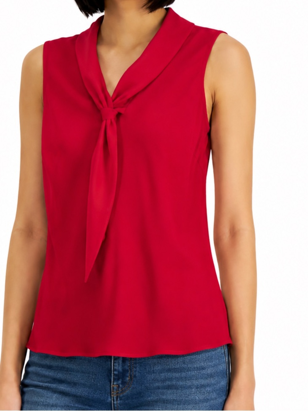 TAHARI Red Sailor Sleeveless Tie-Neck Blouse Top